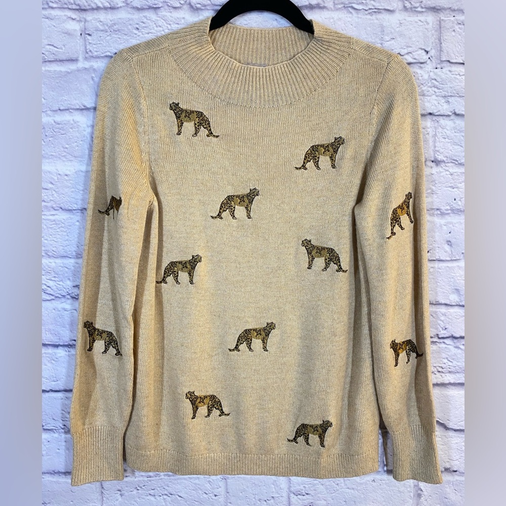 Chico’s Embroidered Cheetah Print Sweater Wool Cashmere Blend Size "0" US Small
